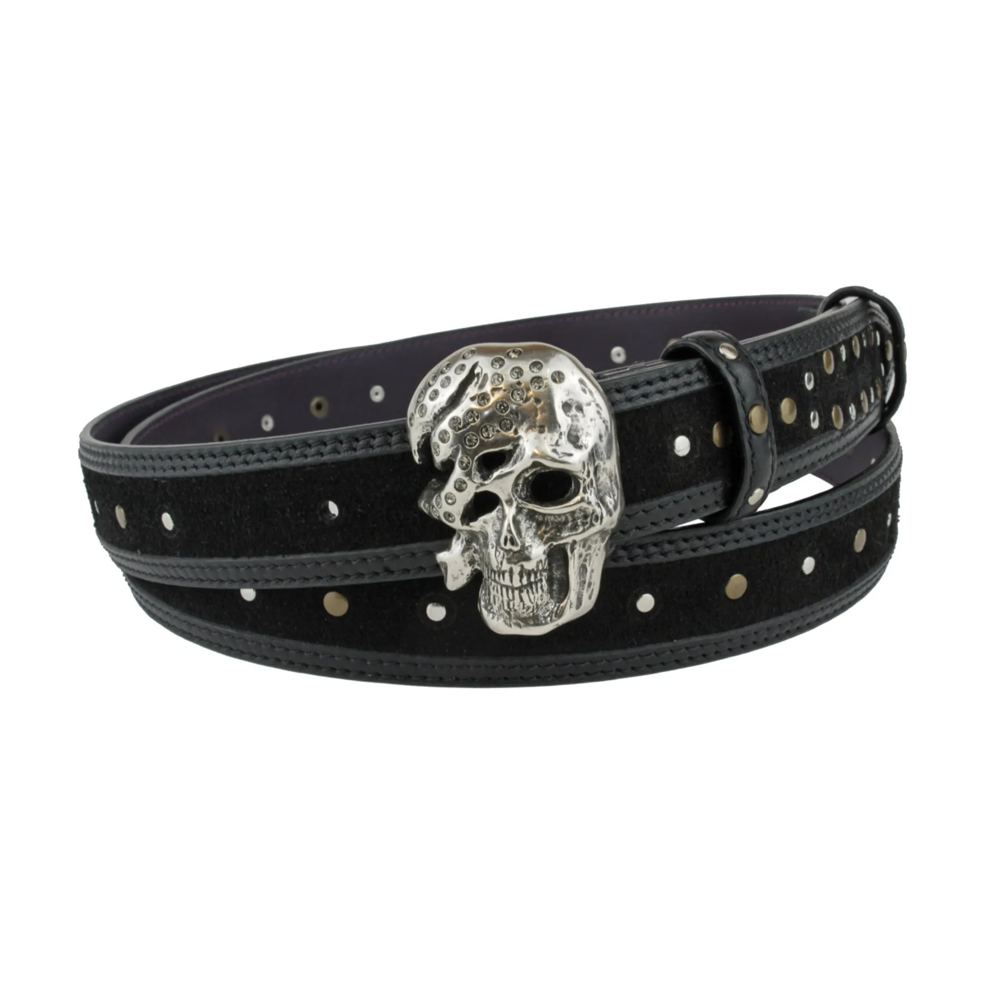 Black Narrow Studded 'Rotten' Skull Belt