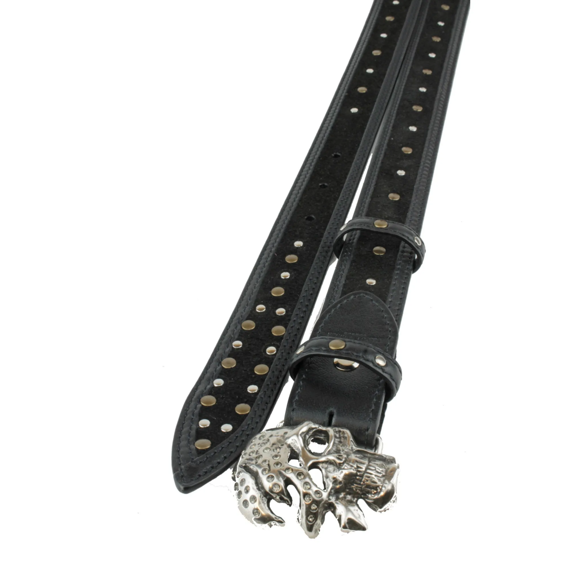 Black Narrow Studded 'Rotten' Skull Belt