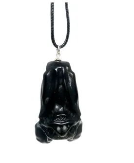 Black Obsidian Crystal Bat Pendant Necklace