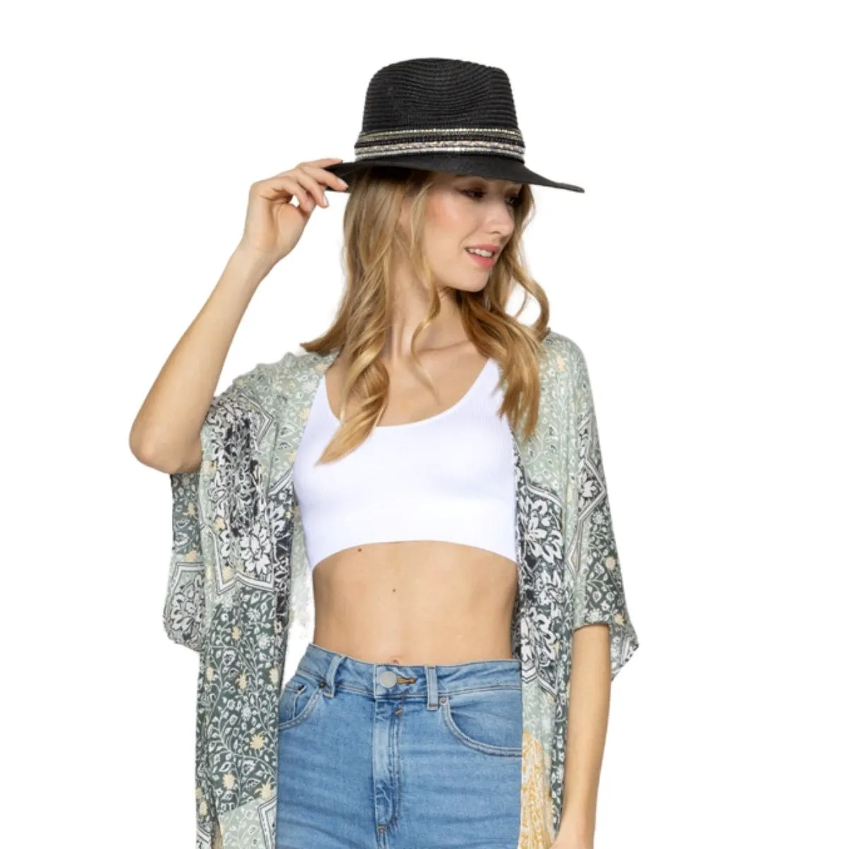 Black Pearl Embellished Panama Hat