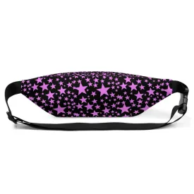 Black Pink Star Fanny Pack, Star Pattern Print Shoulder Waist Travel Bag- Made in USA/EU