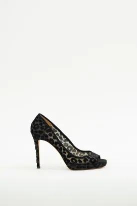 Black Print Peep Heel