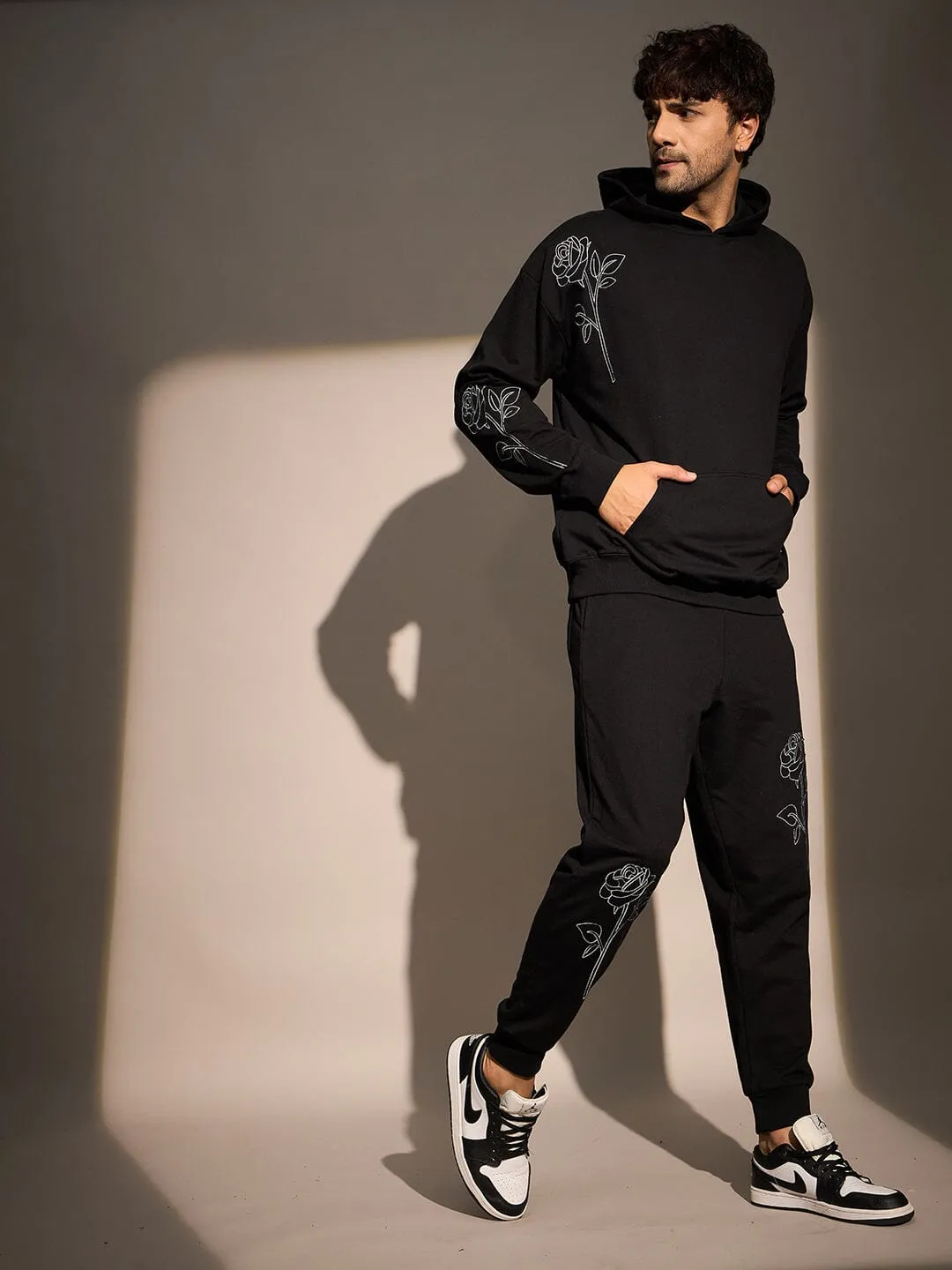 Black Rose Embroidered Oversized Tracksuit