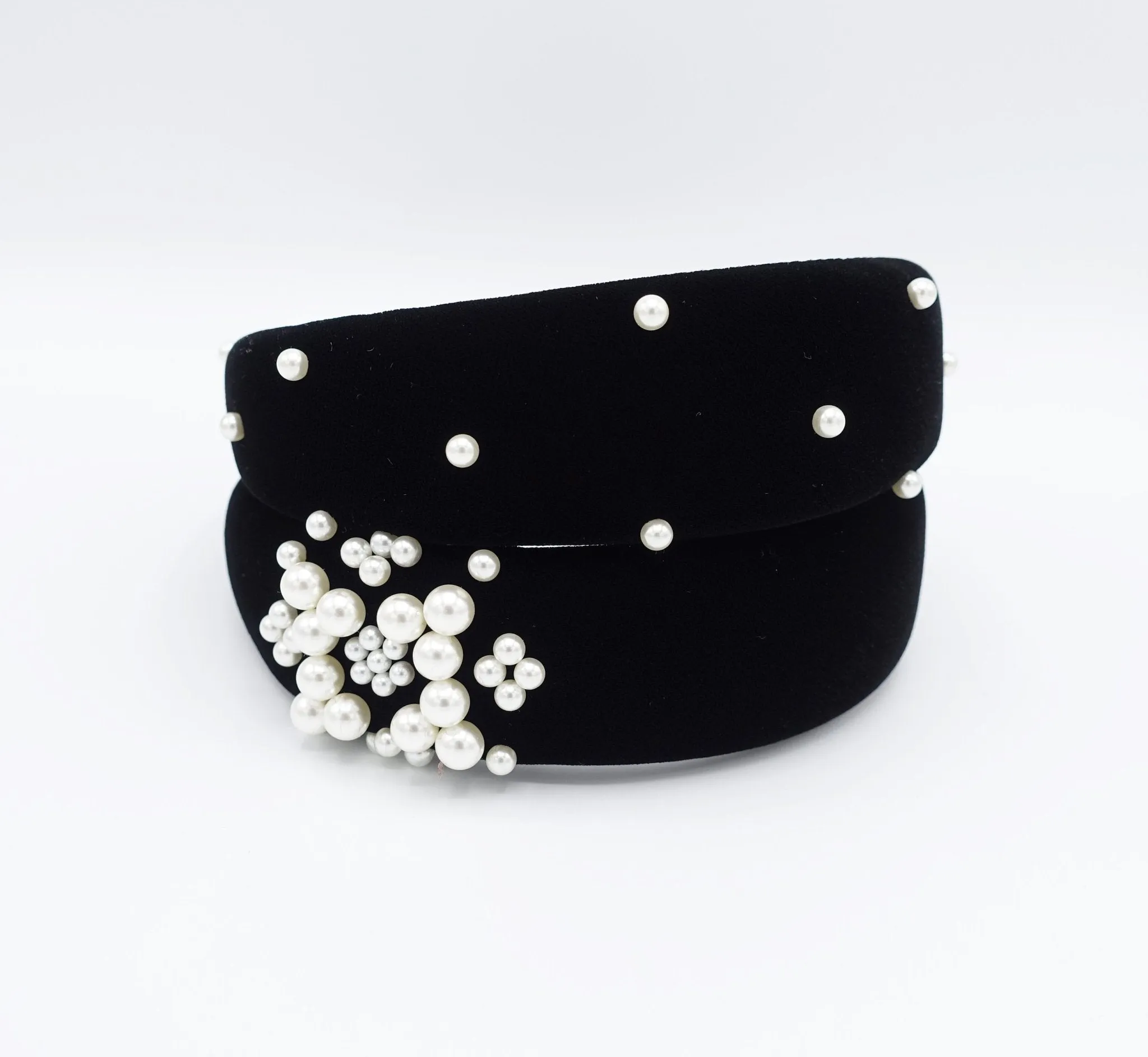 black silk velvet headband pearl stud embellished headband luxury hair accessory for women