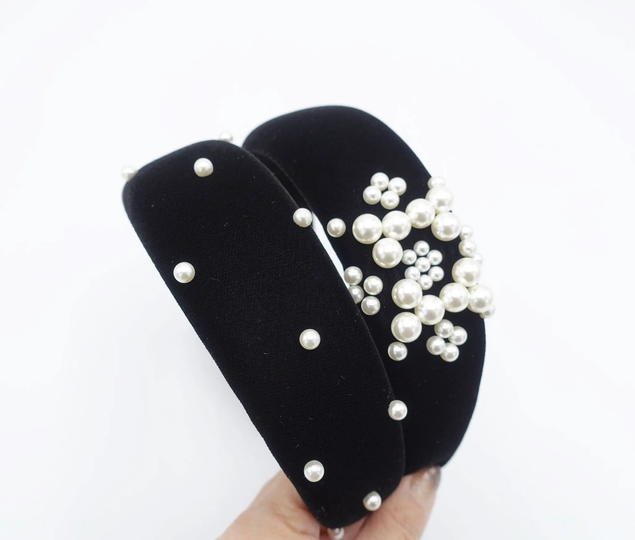 black silk velvet headband pearl stud embellished headband luxury hair accessory for women