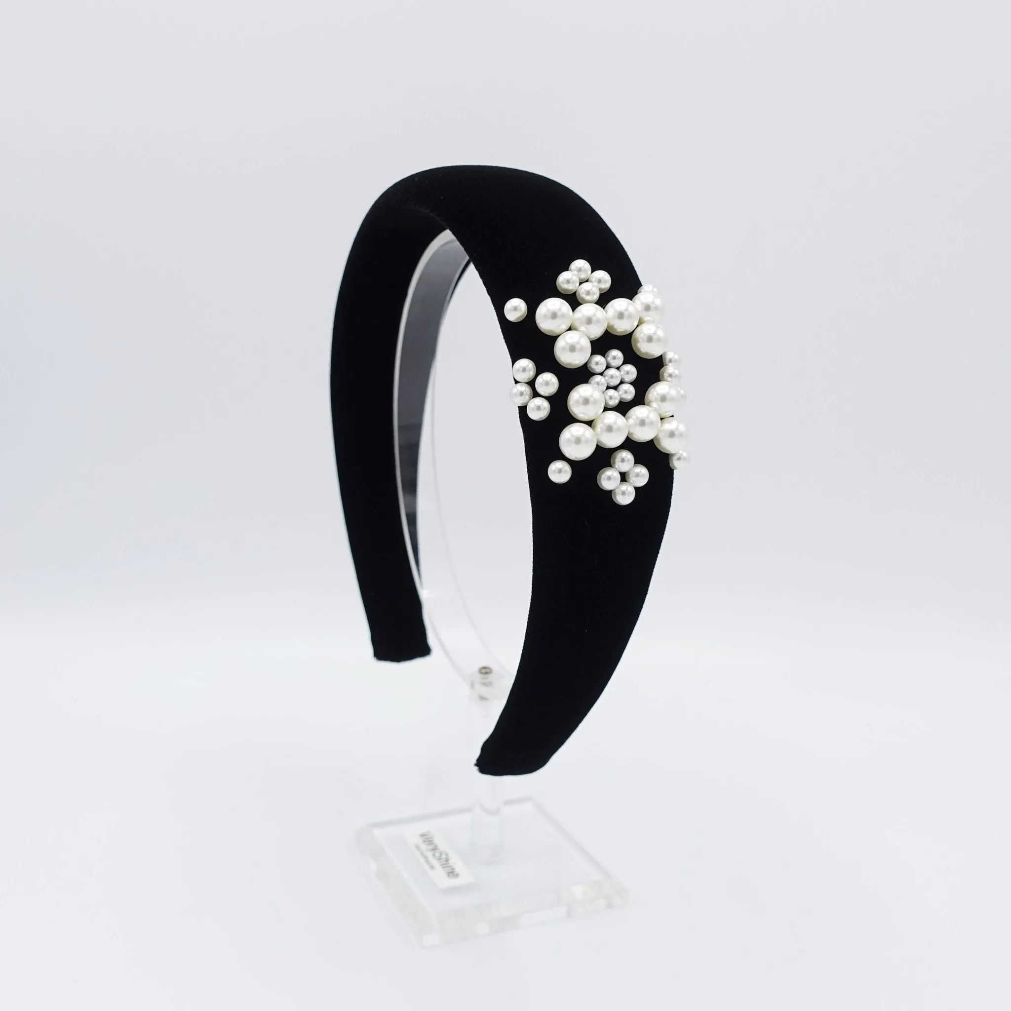 black silk velvet headband pearl stud embellished headband luxury hair accessory for women