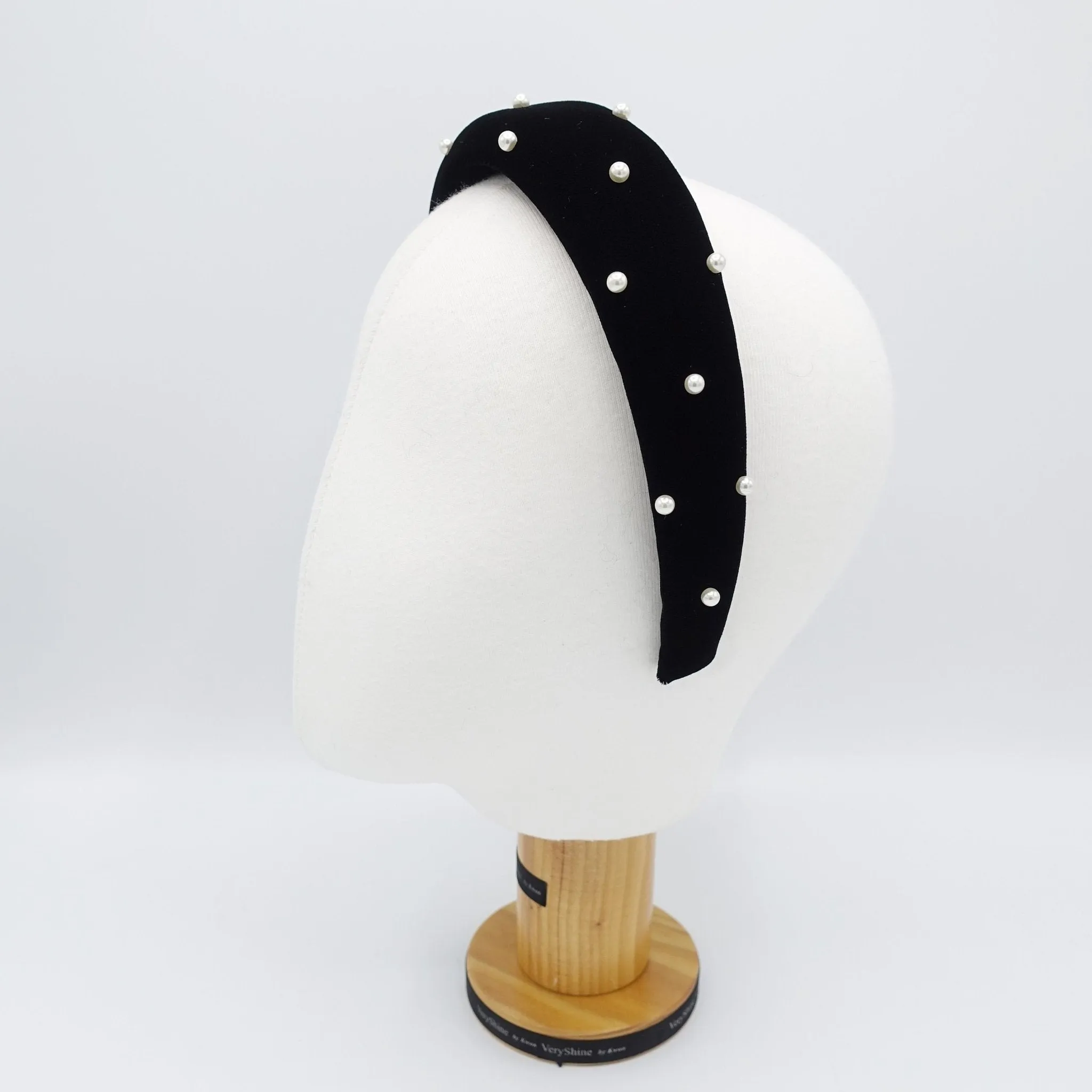 black silk velvet headband pearl stud embellished headband luxury hair accessory for women