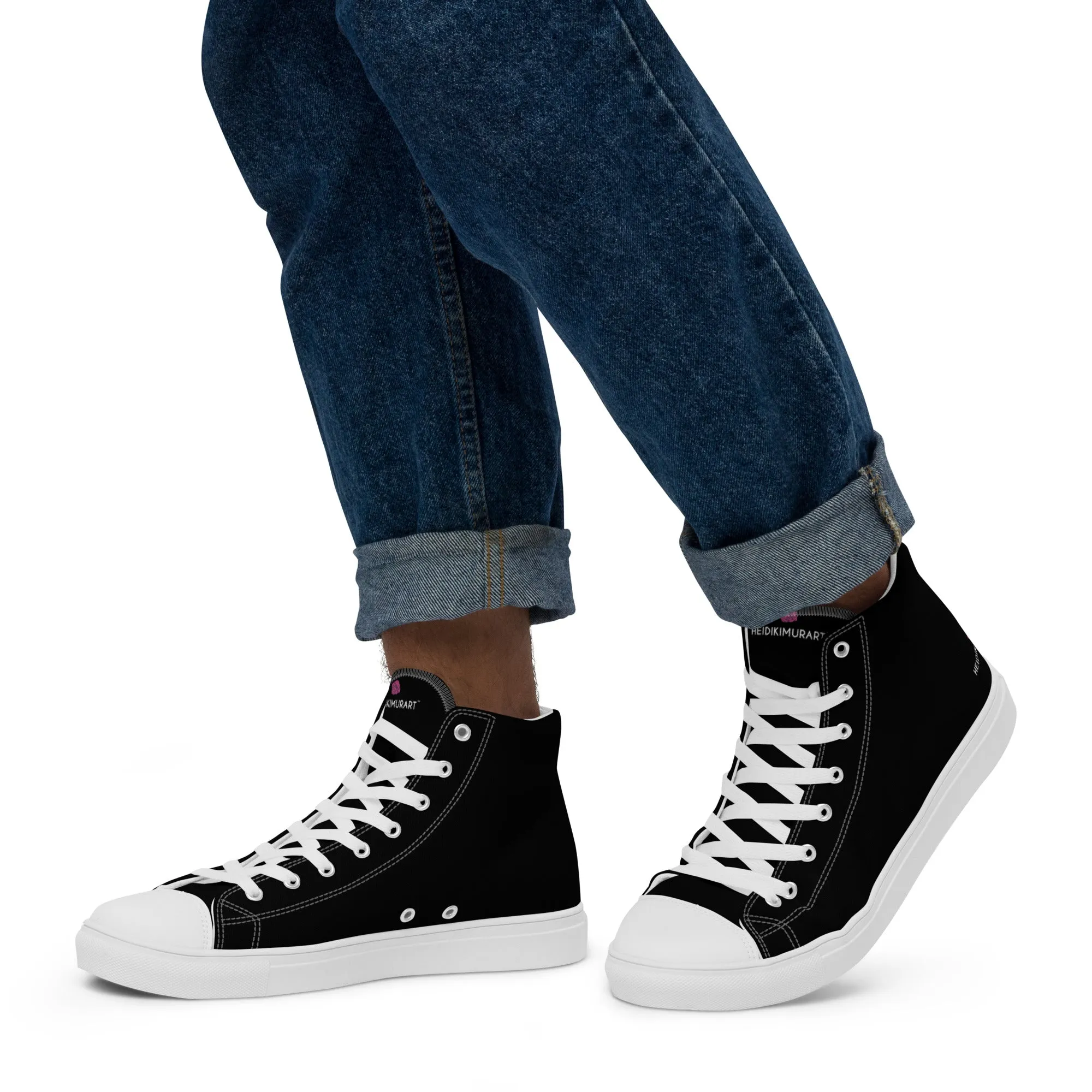 Black Solid Color Men's High Tops, Men’s high top canvas shoes