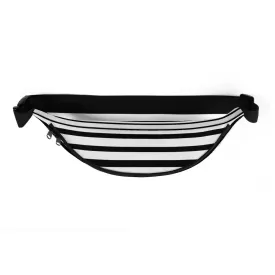 Black Striped Fanny Pack, White Best Horizontal Stripe Shoulder Bag- Made in USA/EU