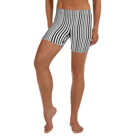 Black Striped Tights, Modern Striped Print Stretchy Women's Short Tights- Made in USA/EU