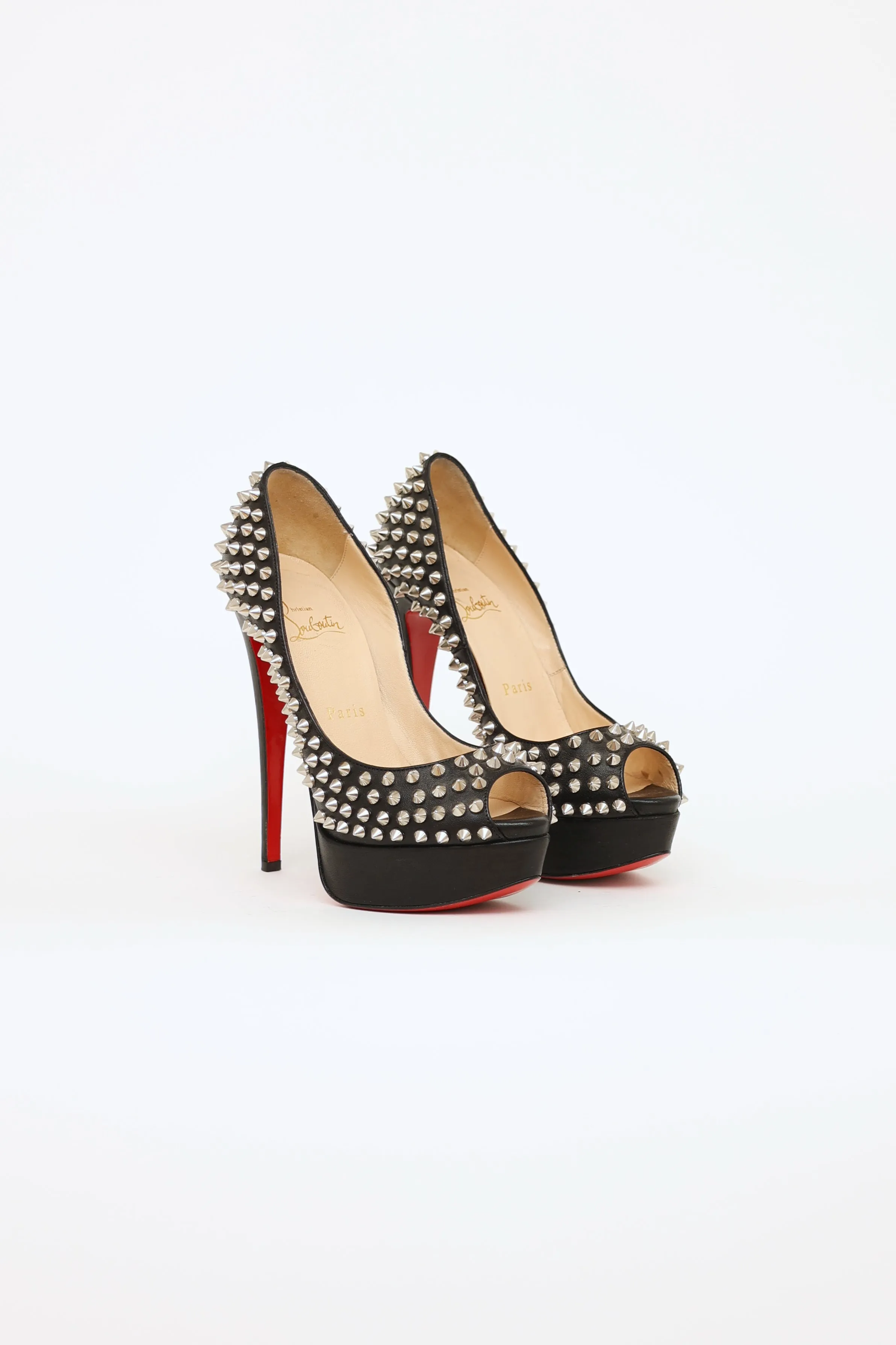 Black Stud Lady Peep Toe Pumps