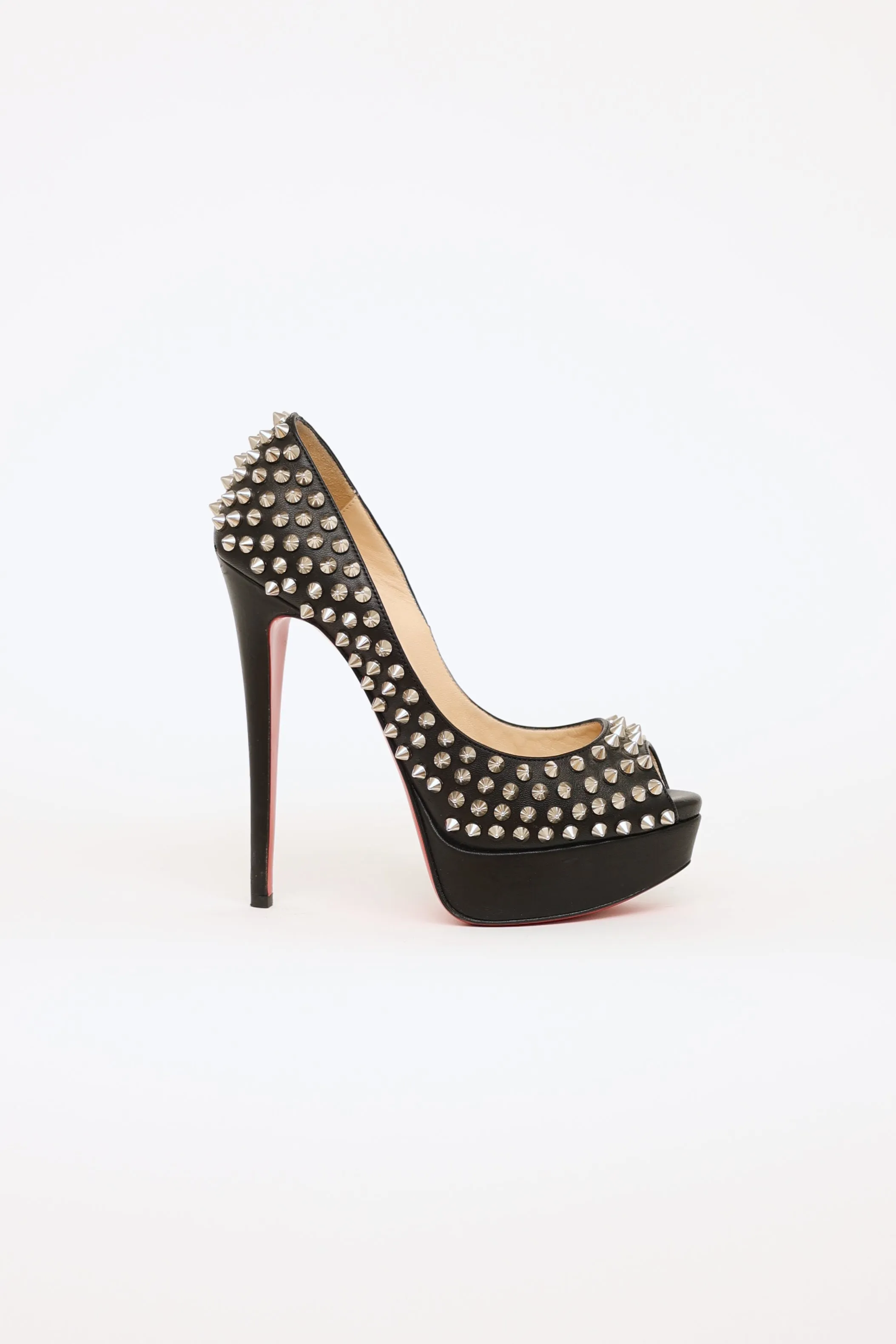 Black Stud Lady Peep Toe Pumps