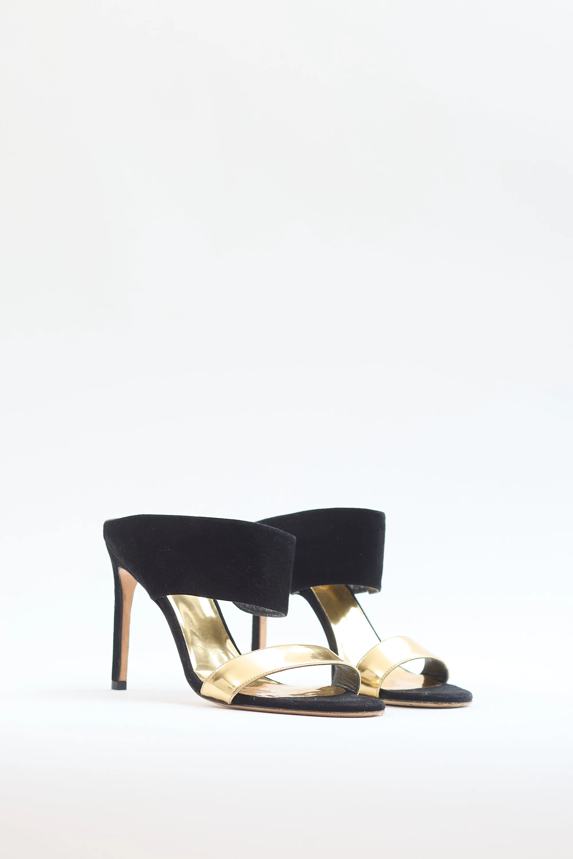 Black Suede & Gold Leather Heel