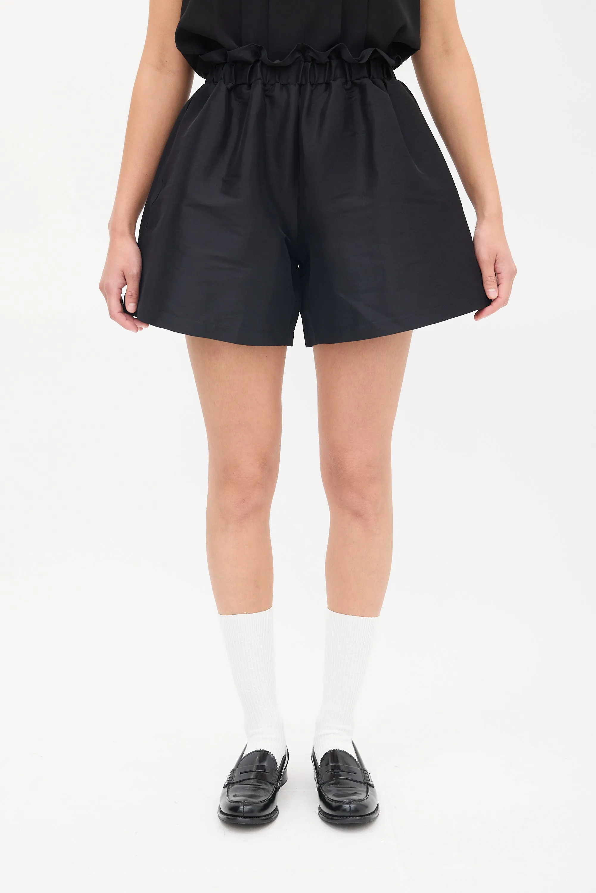 Black Taffeta Paperbag Shorts