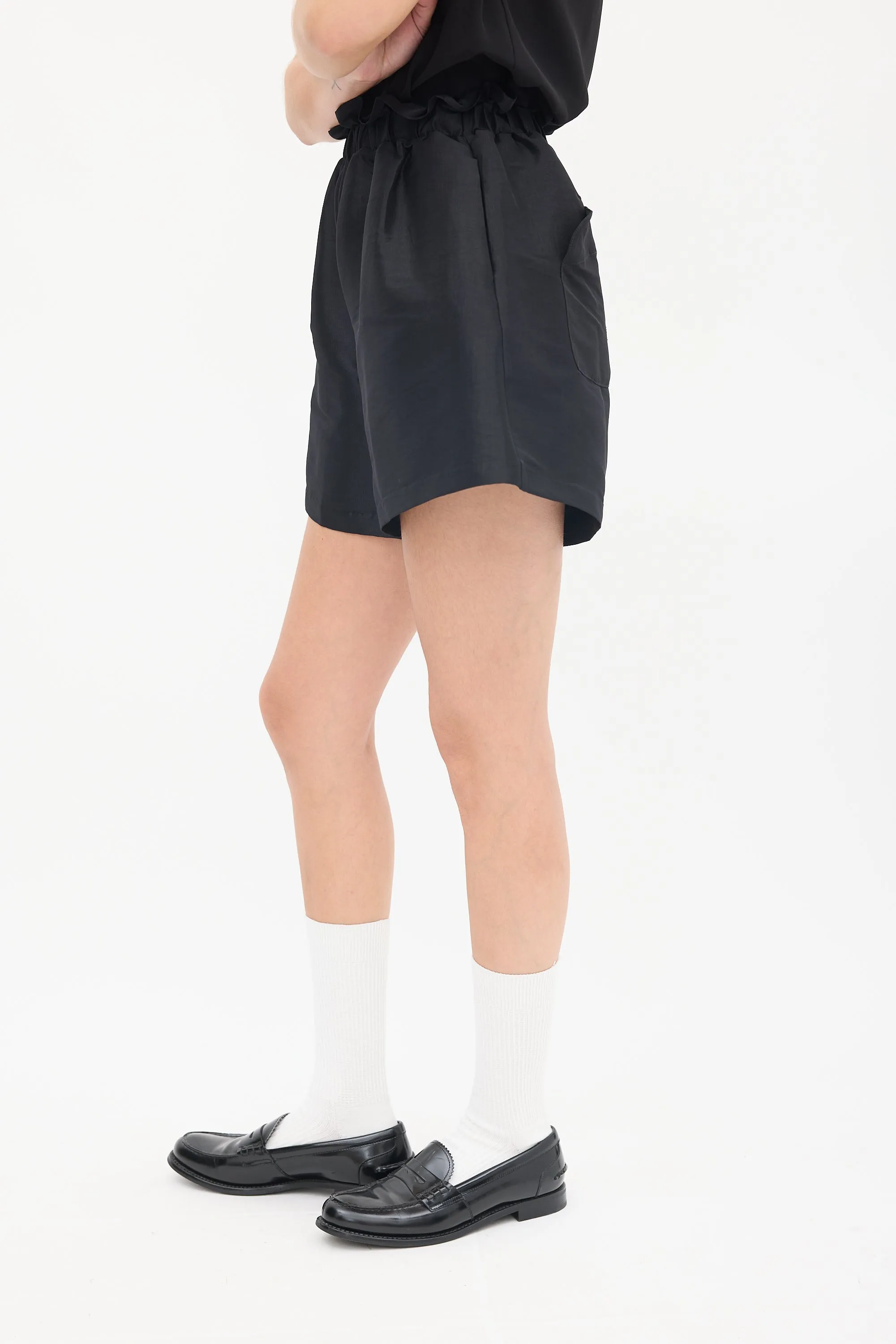 Black Taffeta Paperbag Shorts