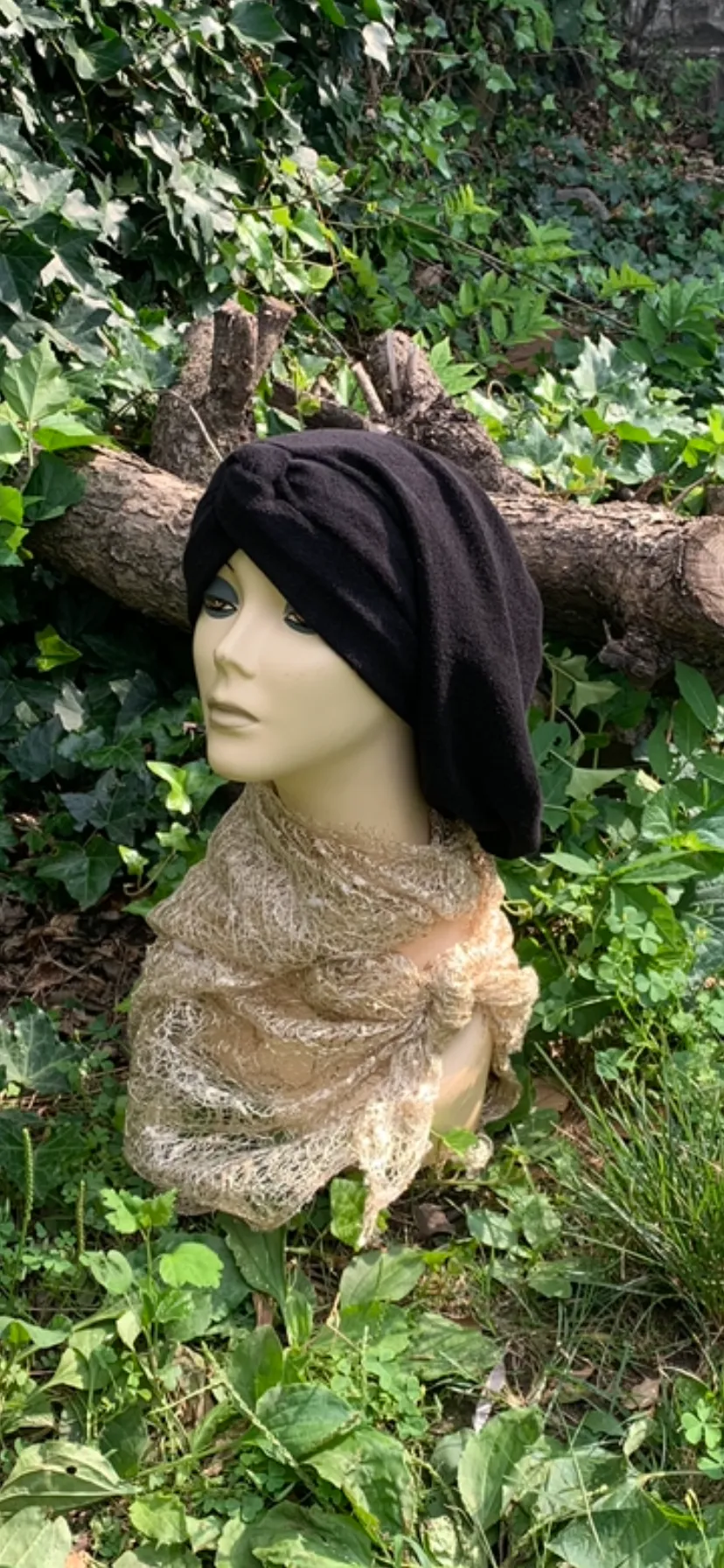 Black Terry Snood | Classic Turban Snood  Head Cover For Women | Proudly Made in USA