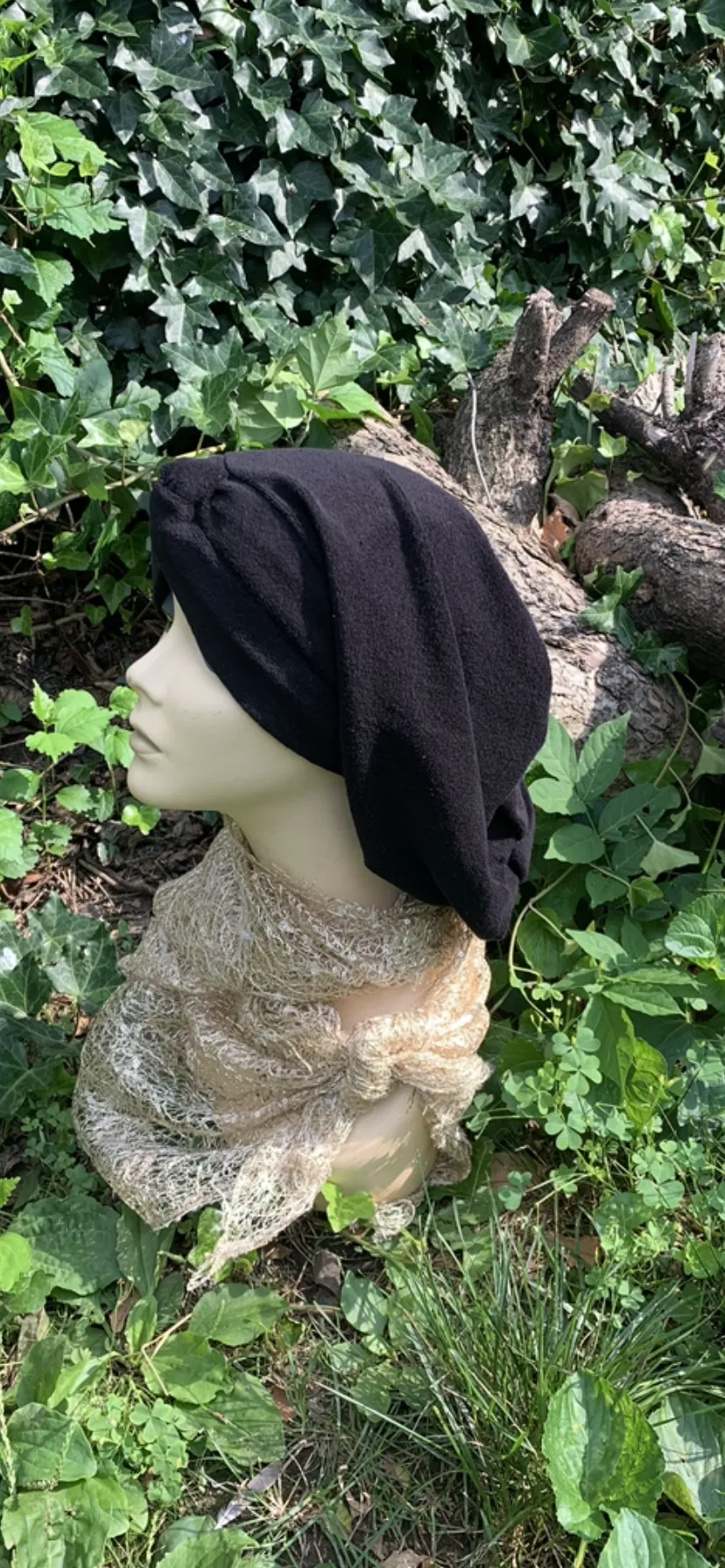 Black Terry Snood | Classic Turban Snood  Head Cover For Women | Proudly Made in USA