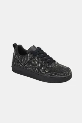 Black Vegan Leather Rhinestone Platform Sneakers