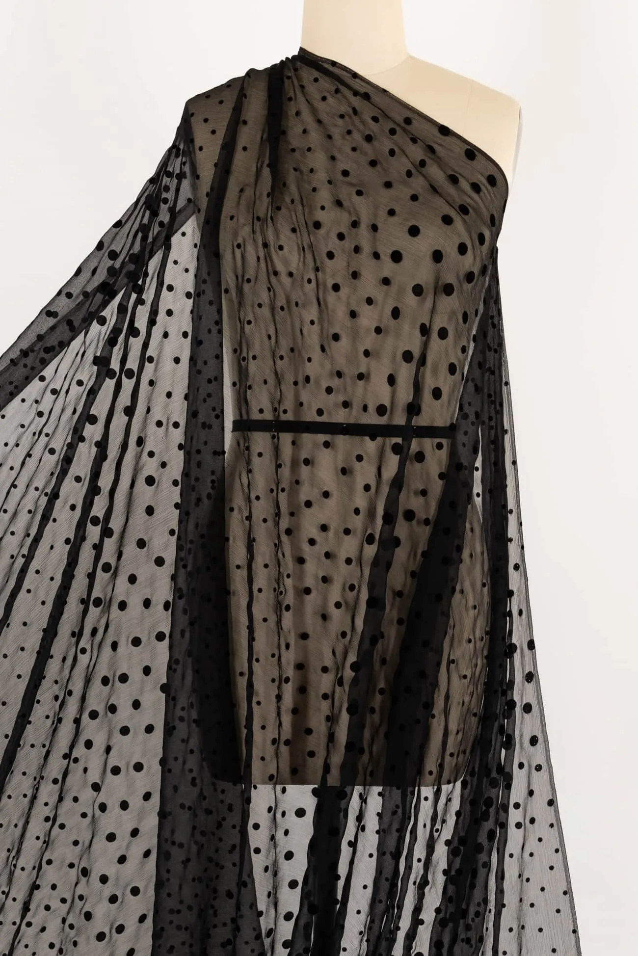 Black Velvet Dots French Silk Chiffon Woven