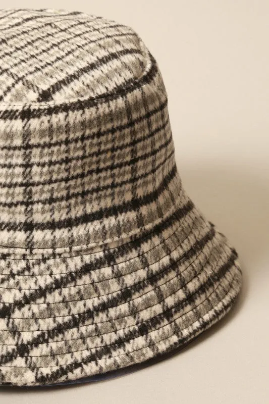 Black Winter Plaid Pattern Cozy Bucket Hat