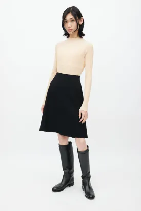 Black Wool A-Line Skirt