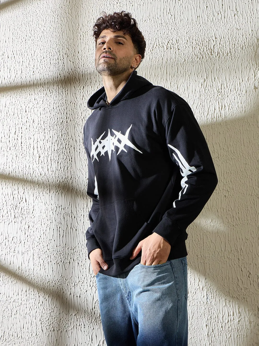 Black Y2K Applique Hooded Sweatshirt