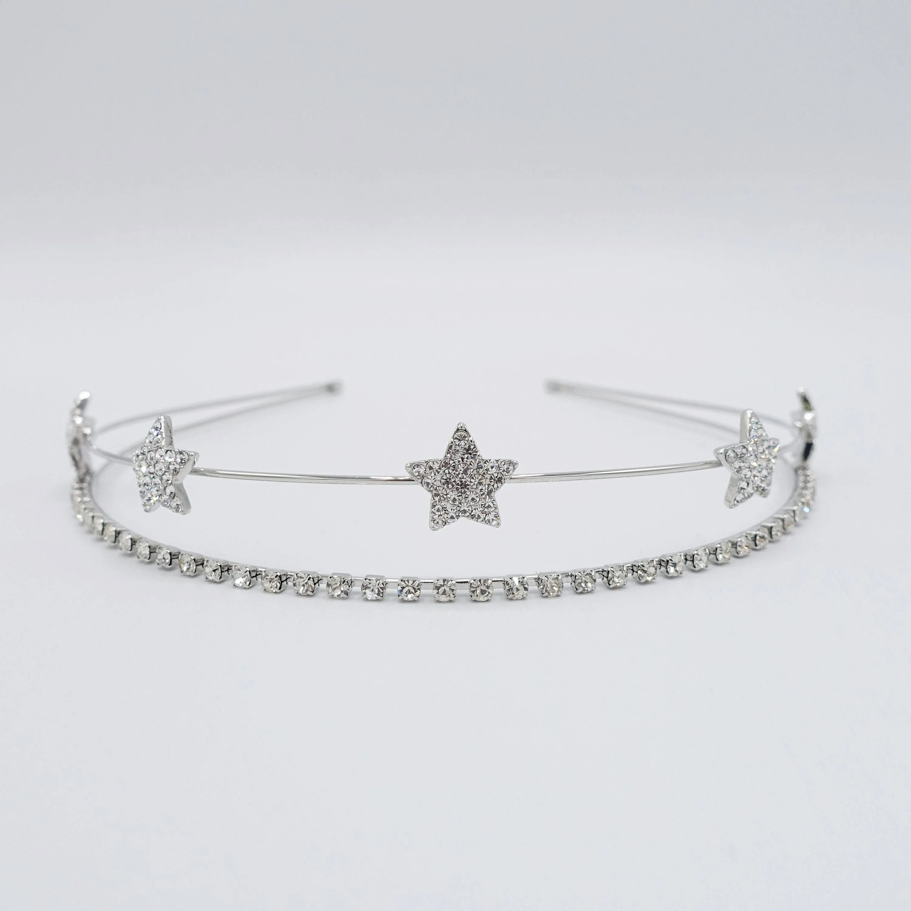 bling star rhinestone double strand metal thin hairband for women