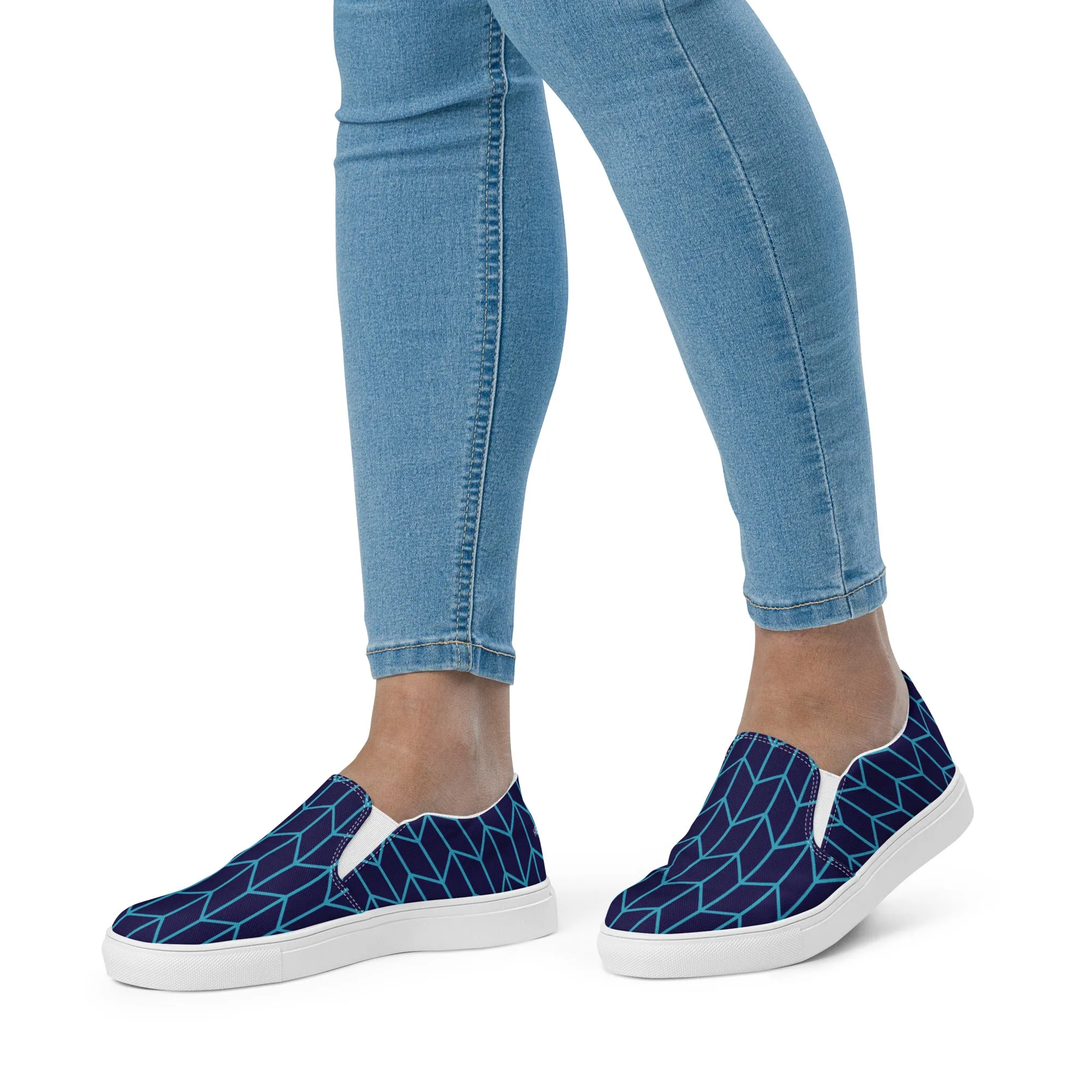 Blue Abstract Web Ladies' Sneakers, Unique Abstract Print Women’s Slip-On Canvas Shoes (US Size: 5-12)