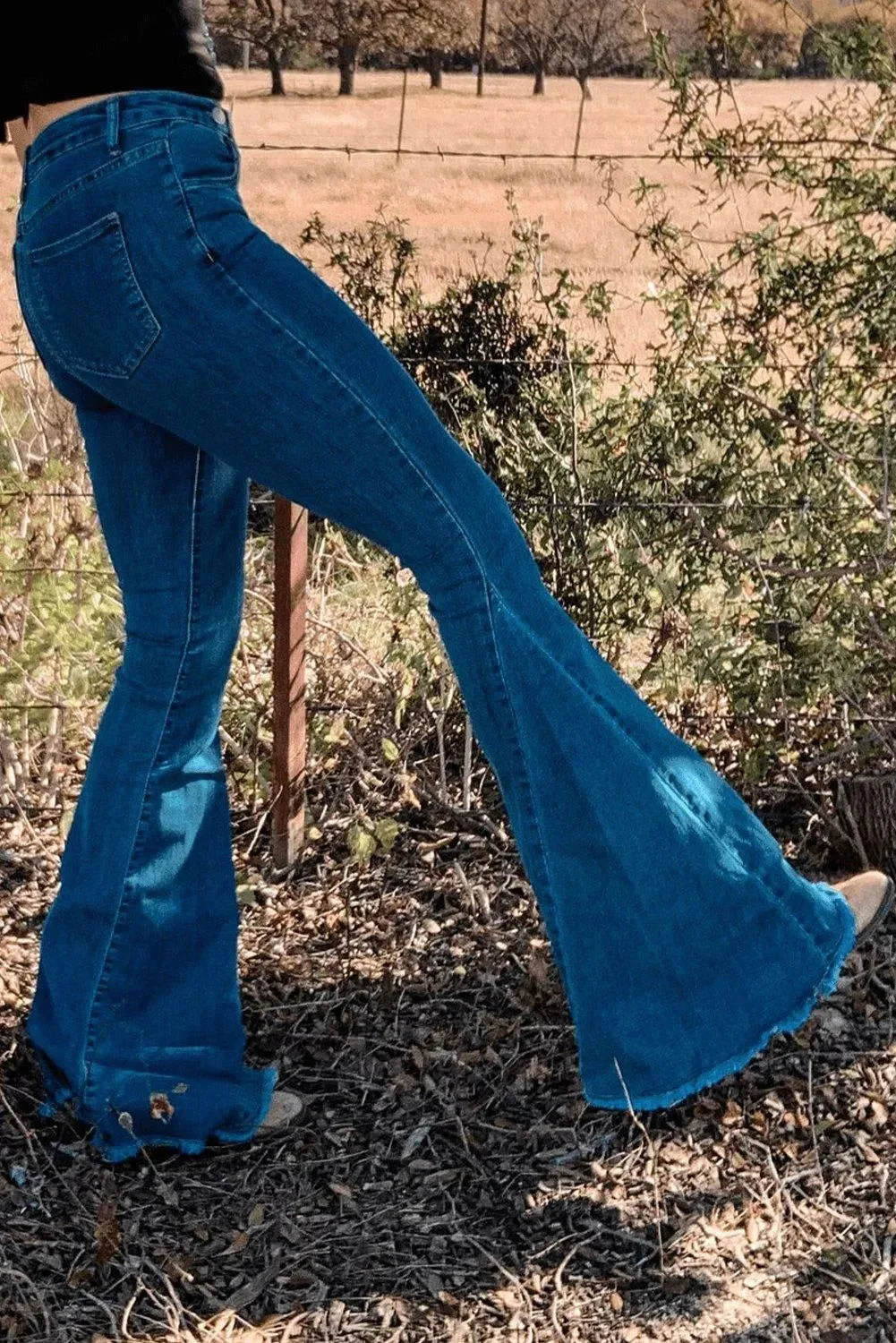 Blue Asymmetrical Dark Wash Bell Bottom Jeans