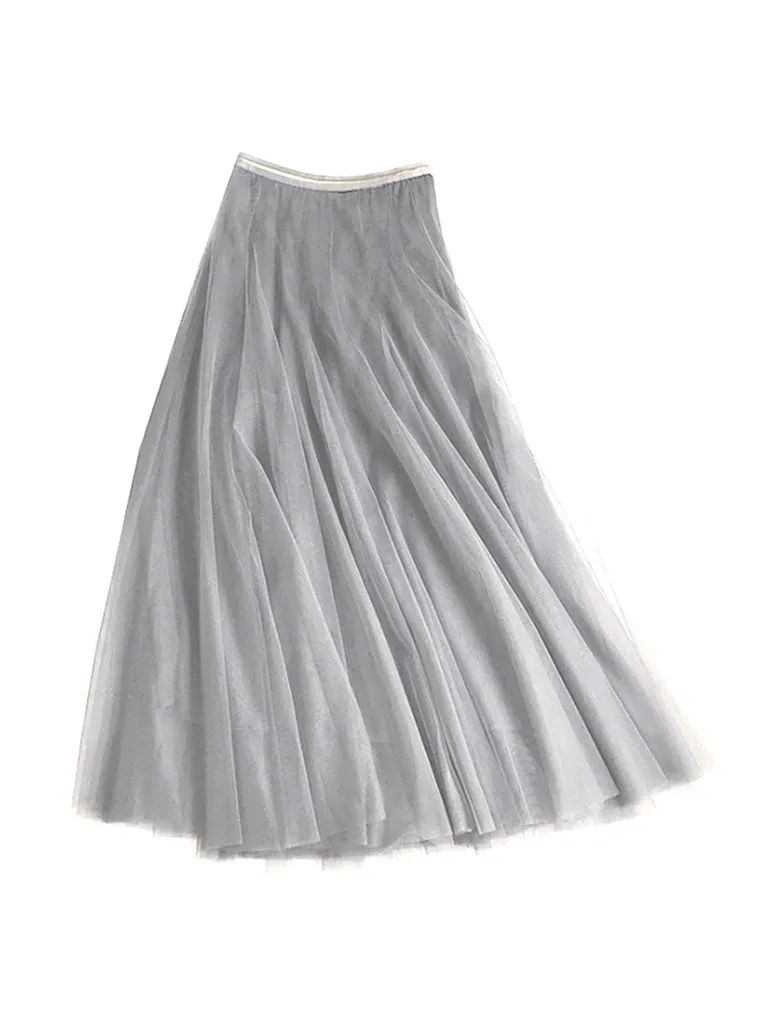 BLUE BASICS Midi Tulle Skirt - Light Grey