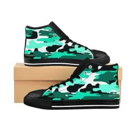 Blue Camo Men's High-top Sneakers, Camoflage Print Men's Designer Tennis Running Shoes