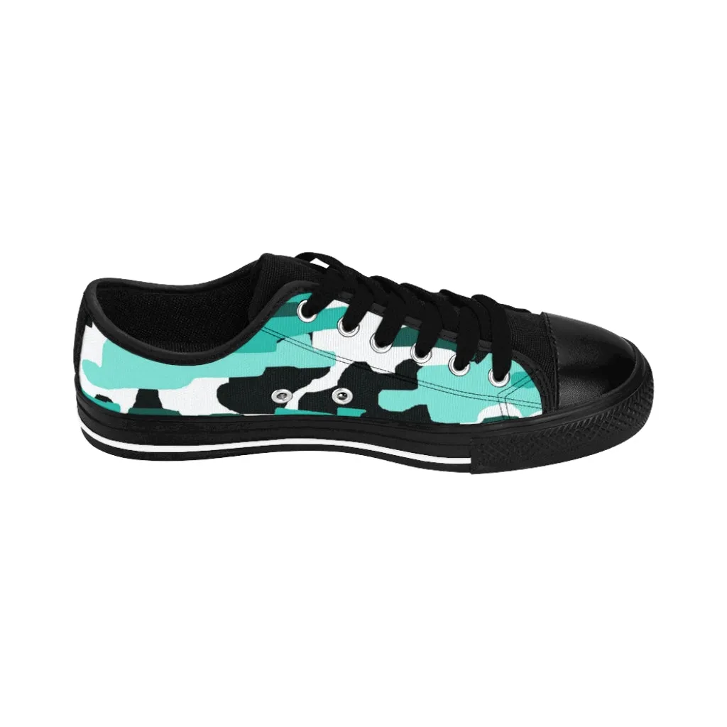 Blue Camo Print Women's Sneakers, Army Military Camouflage Printed Fashion Canvas Tennis Shoes