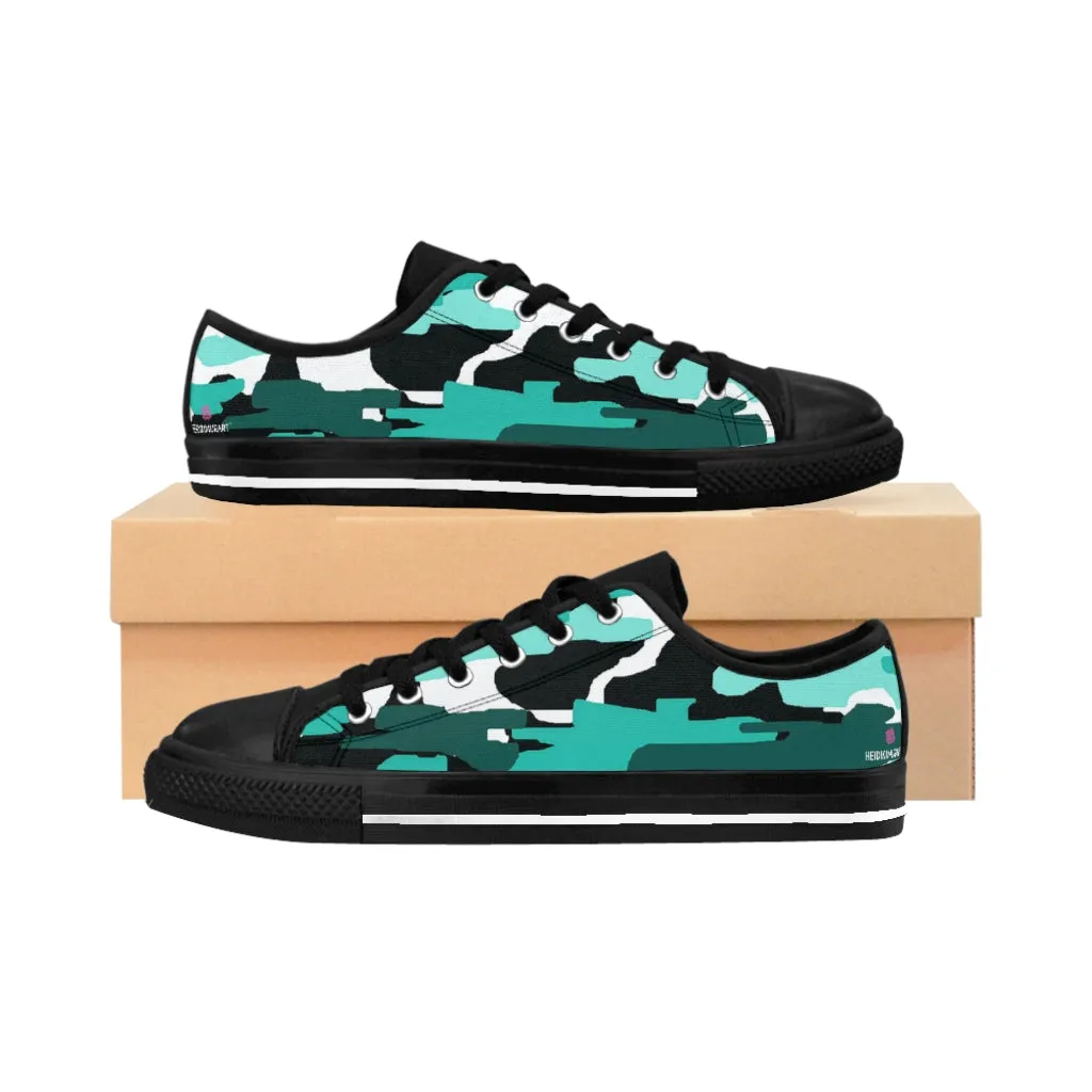 Blue Camo Print Women's Sneakers, Army Military Camouflage Printed Fashion Canvas Tennis Shoes