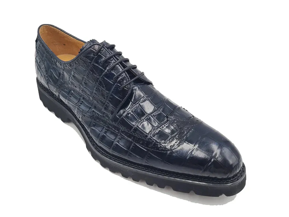 Blue Carrucci Men's Wingtip Lace-Up Oxford Alligator Embossed Style No: KS482-11E