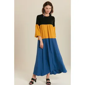 Blue Color Block Long Dress