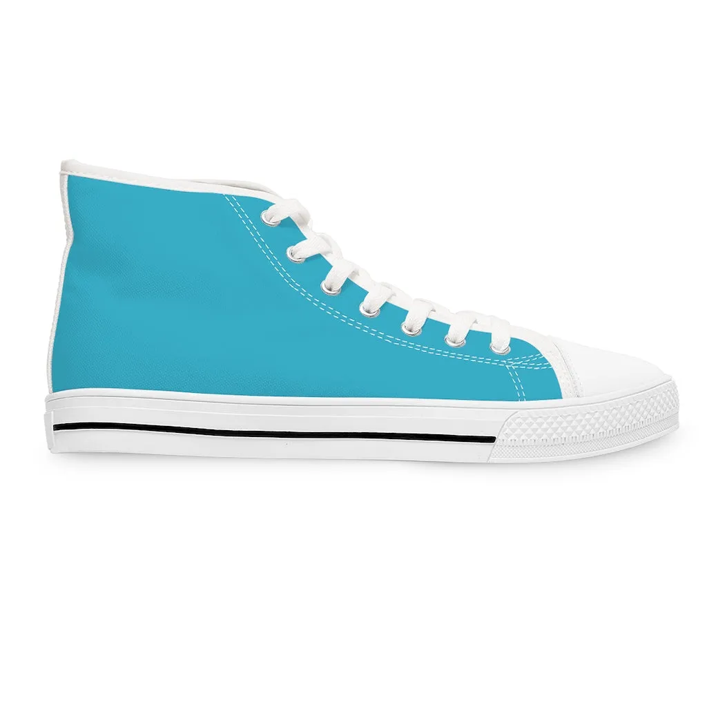 Blue Color Ladies' High Tops, Solid Sky Blue Color Best Women's High Top Sneakers Canvas Tennis Shoes