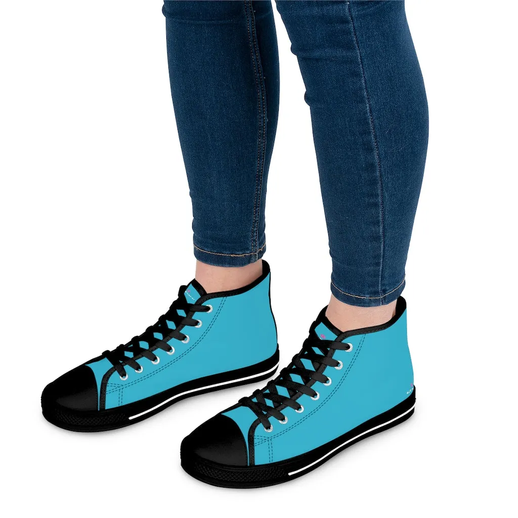 Blue Color Ladies' High Tops, Solid Sky Blue Color Best Women's High Top Sneakers Canvas Tennis Shoes