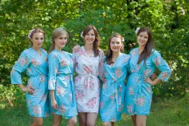 Blue Faded Flowers Pattern Bridesmaids Robes