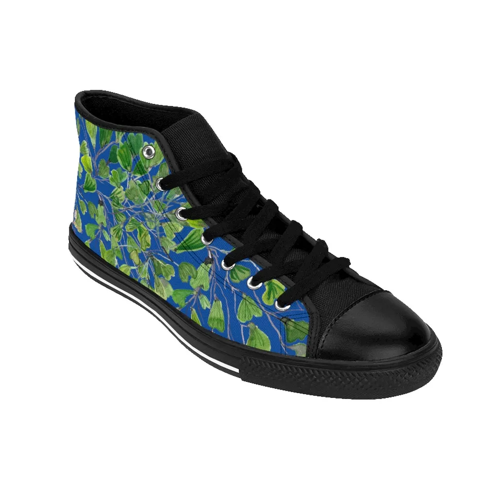 Blue Fern Men's High-top Sneakers, Green Maidenhair Leaf Designer Tennis Running Shoes