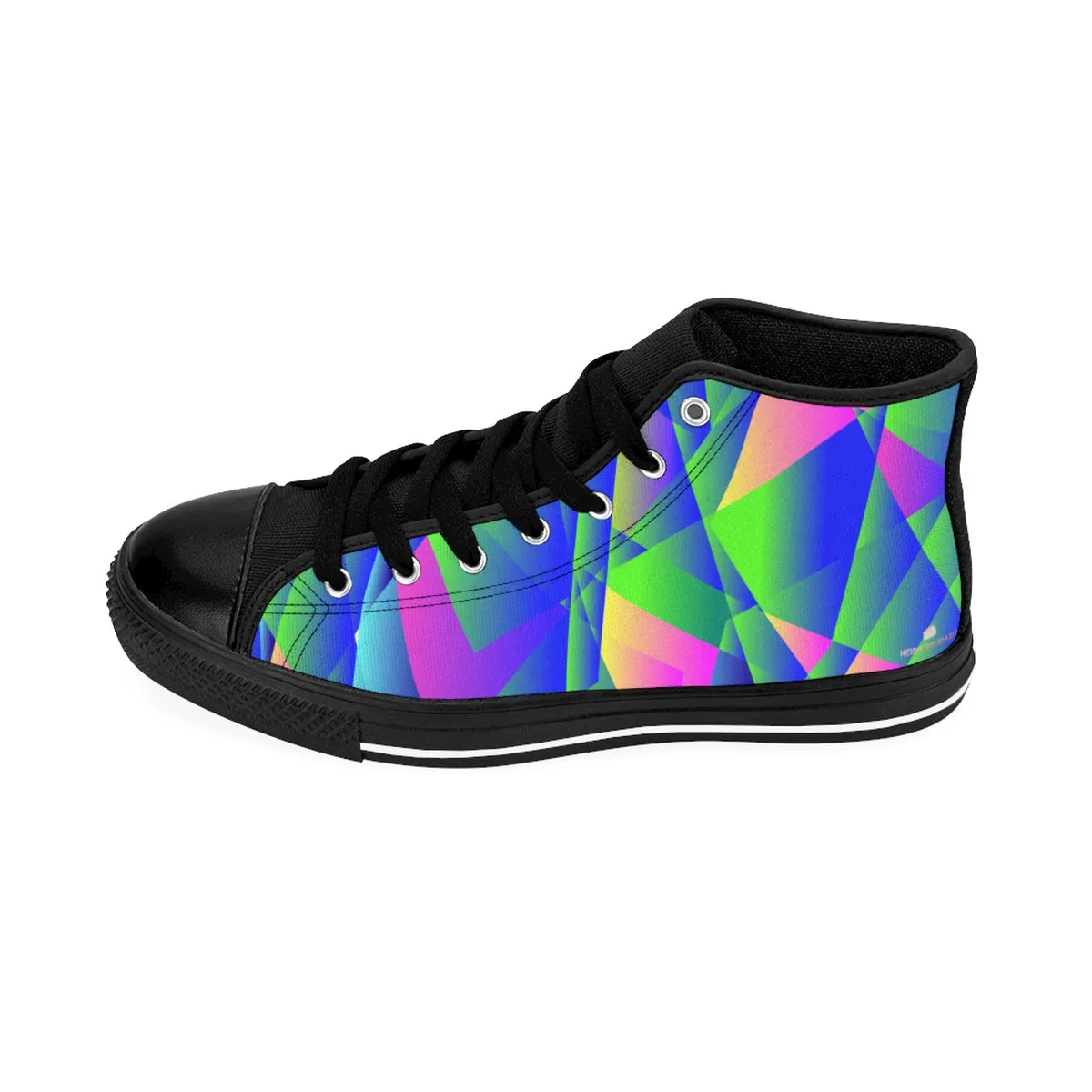 Blue Geometric Men's Sneakers, Purple Diamond Print High-top Best Tennis Running Shoes