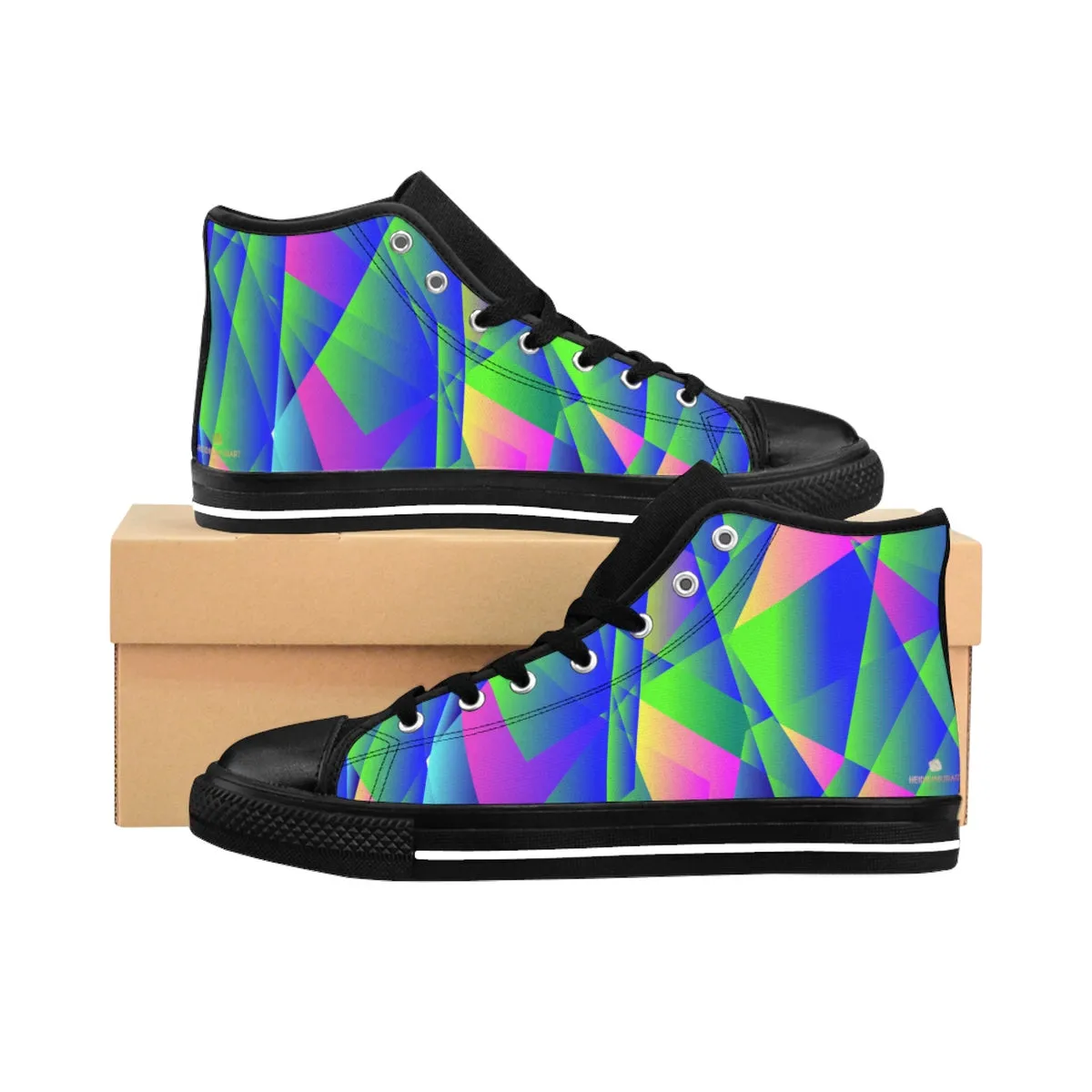 Blue Geometric Men's Sneakers, Purple Diamond Print High-top Best Tennis Running Shoes