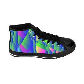 Blue Geometric Men's Sneakers, Purple Diamond Print High-top Best Tennis Running Shoes