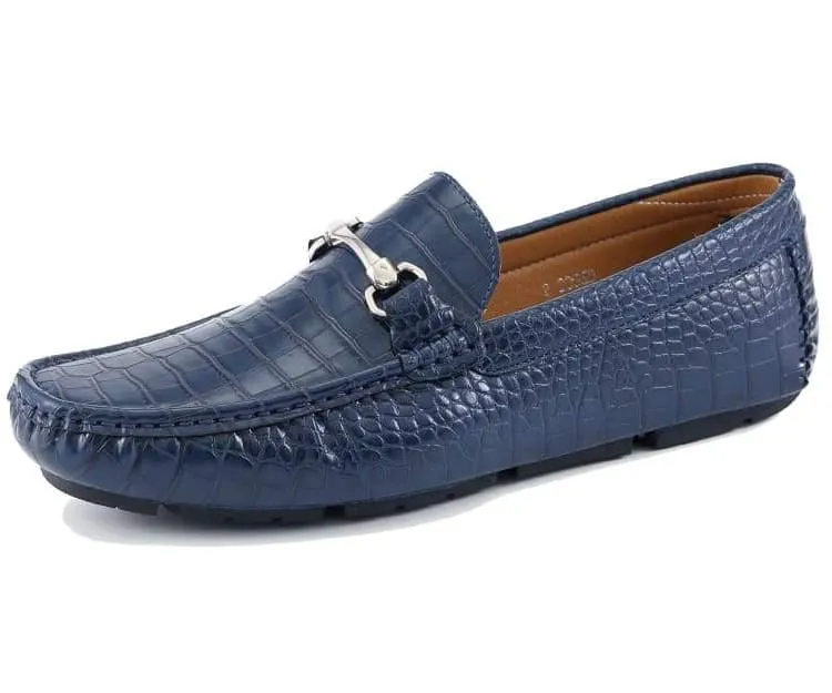 Blue Men's Croc Leather Loafer Sliver Buckle Summer Shoes Fashion Design