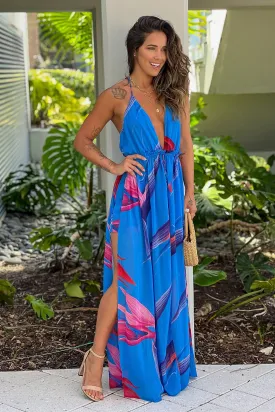 Blue Printed Maxi Romper