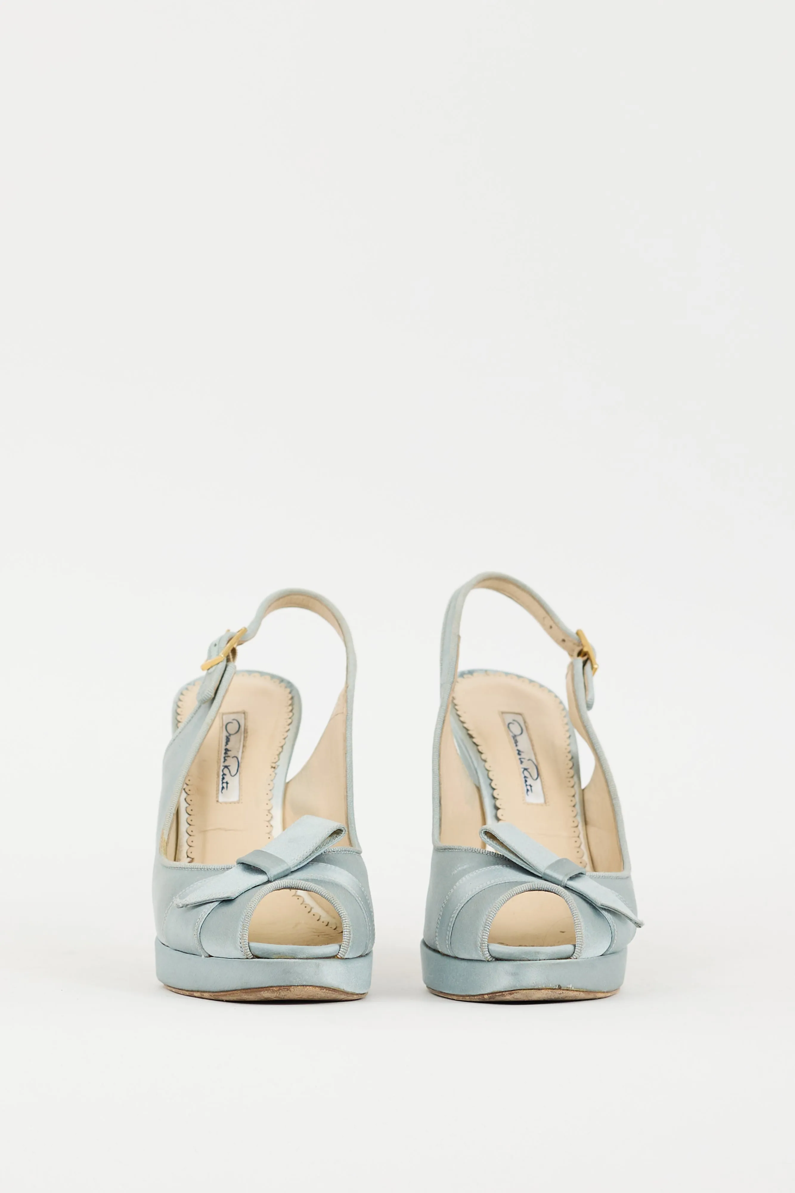 Blue Satin Peep Toe Pump