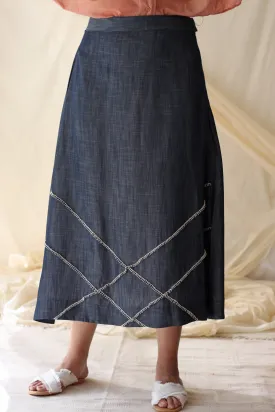 Blue Skirt Embroidered Denim