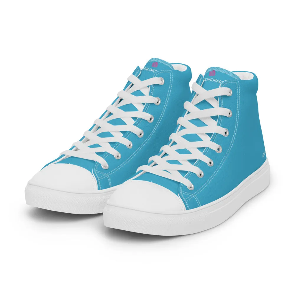 Blue Solid Color Men's Sneakers, Modern Minimalist High Top Tennis Shoes For Stylish Men