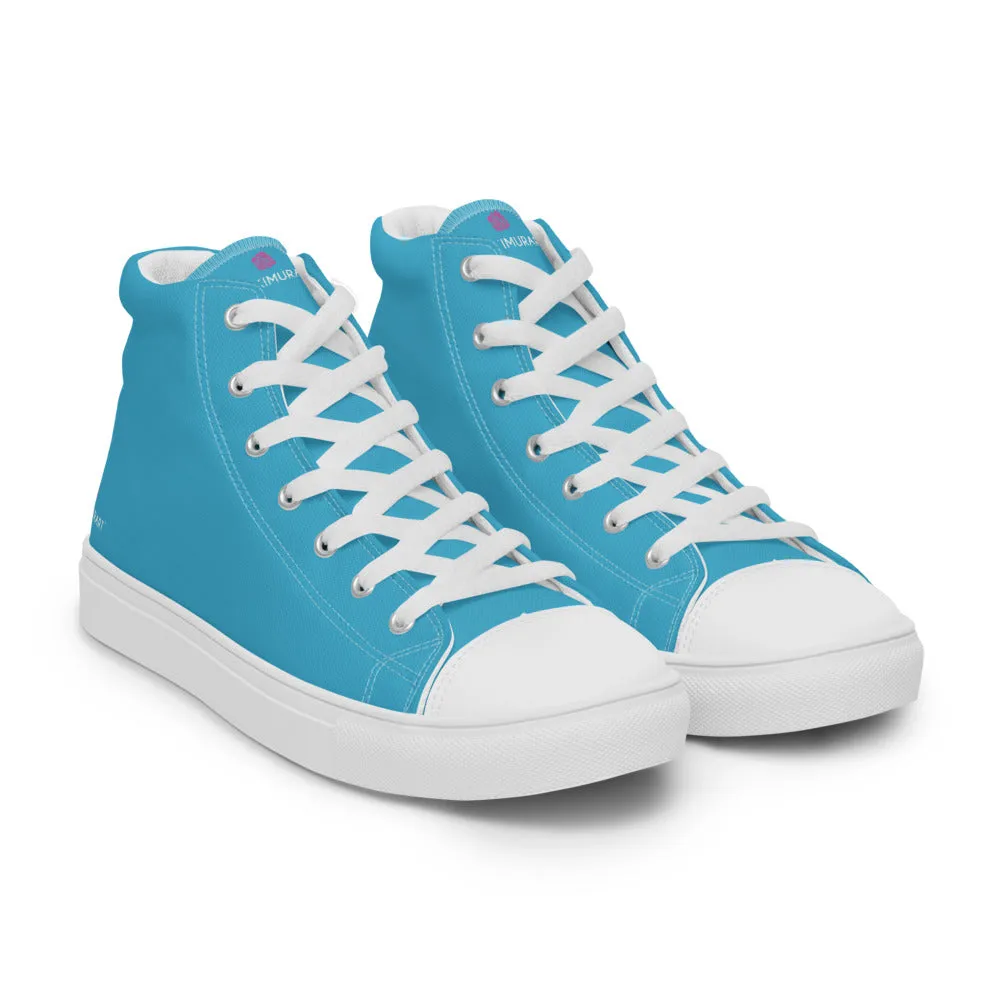 Blue Solid Color Men's Sneakers, Modern Minimalist High Top Tennis Shoes For Stylish Men