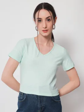 Blue Solid Crop Top