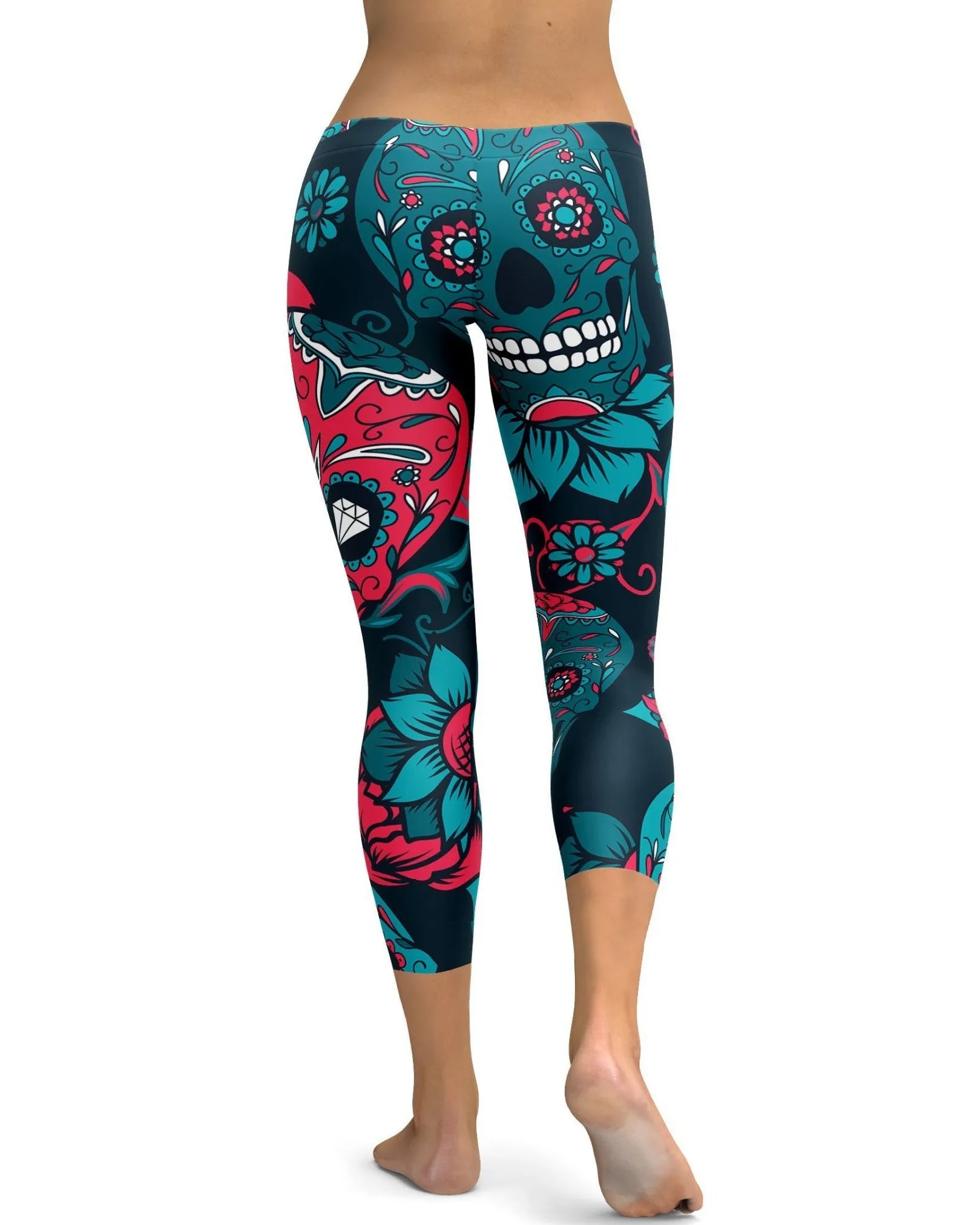 Blue Sugar Skull Capris